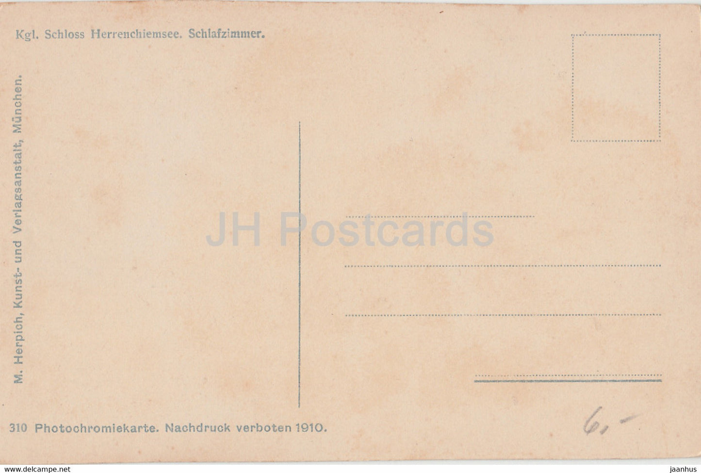 Kgl Schloss Herrenchiemsee - Schlafzimmer - castle - 310 - old postcard - 1910 - Germany - unused