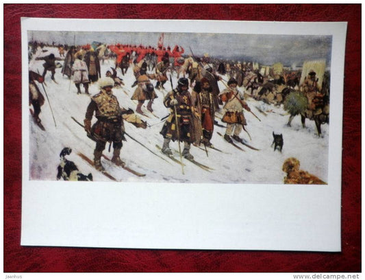 Painting by S. V. Ivanov - March of Muscovites, XVI century,  1903 - war - russian art - unused - JH Postcards