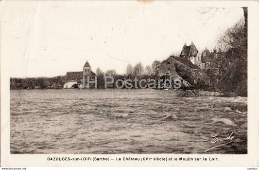 Bazouges sur Loir - Le Chateau et le Moulin sur le Loir - old postcard - 1951 - France - used - JH Postcards