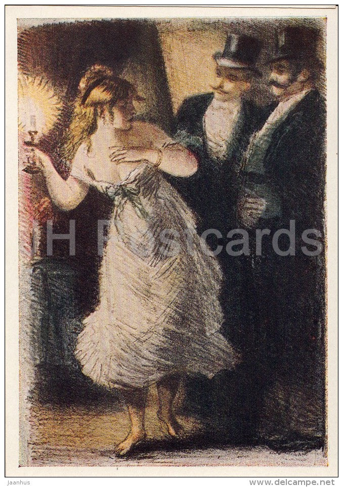 illustration by K. Rudakov - Bel-Ami by Guy de Maupassant - Georges Duroy exposes wife - 1957 - Russia USSR - unused - JH Postcards