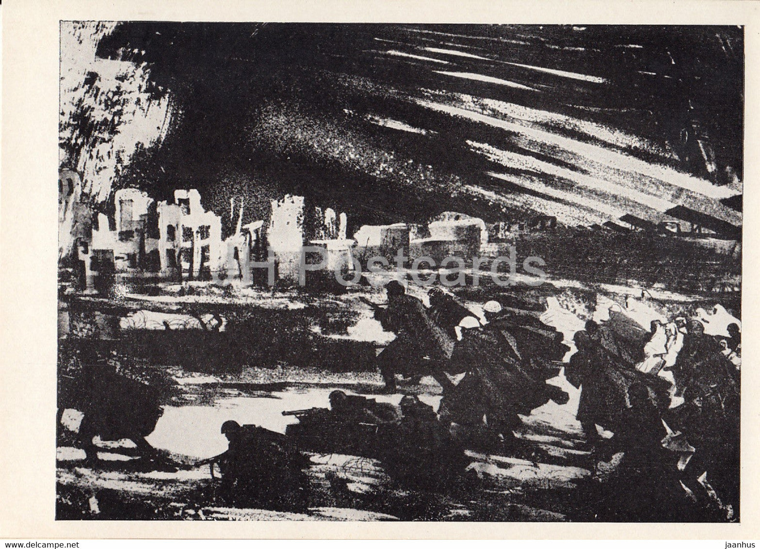 Guarding the World - painting by E. Okas - Battle in Velikiye Luki - military - art - 1965 - Russia USSR - unused - JH Postcards