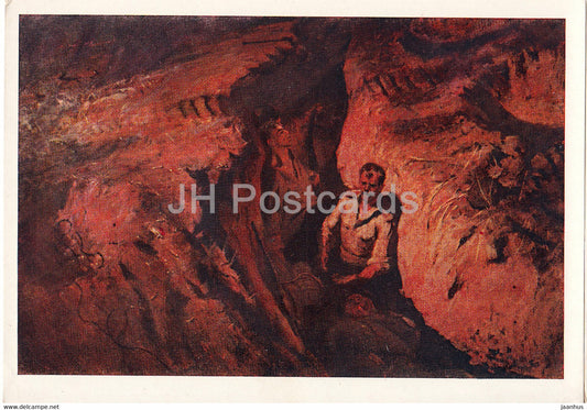 painting by Boris Nemensky - Scorched earth - war - military - Russian art - 1965 - Russia USSR - unused - JH Postcards