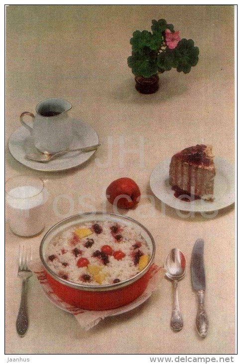 table for hot desserts - Table Setting - 1985 - Russia USSR - unused - JH Postcards