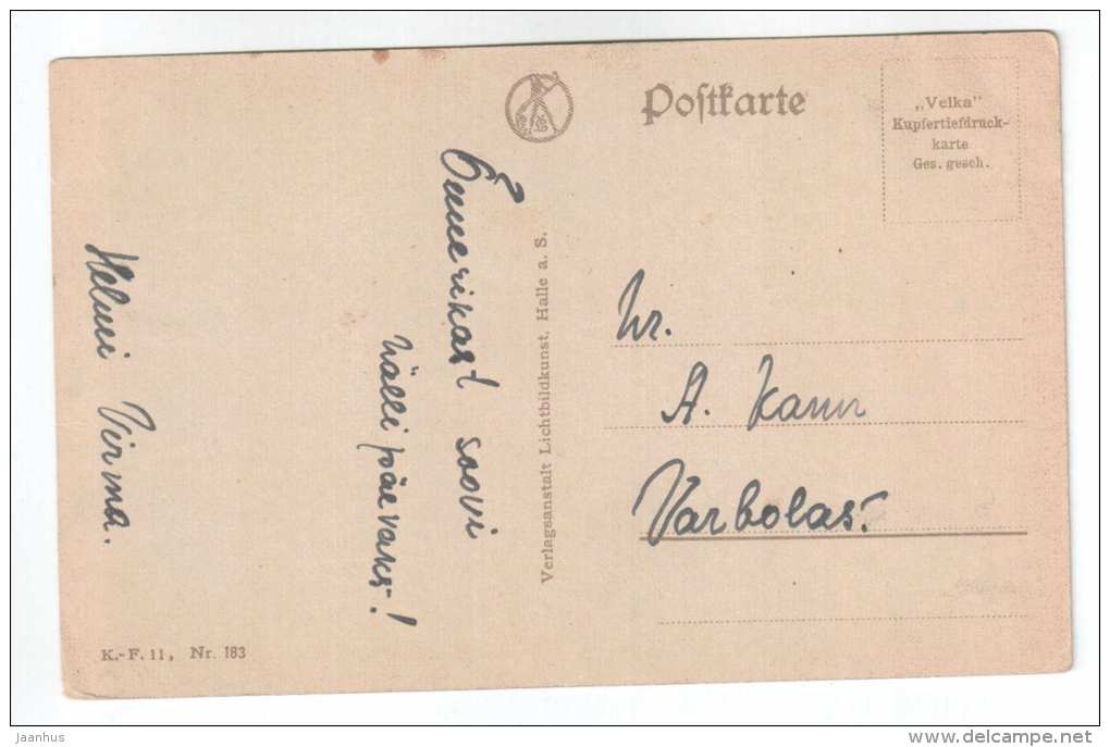 Am Gotteshaus zur Blütenzeit - church - Germany - Joh. C. Horn - old postcard - circulated in Estonia - used - JH Postcards