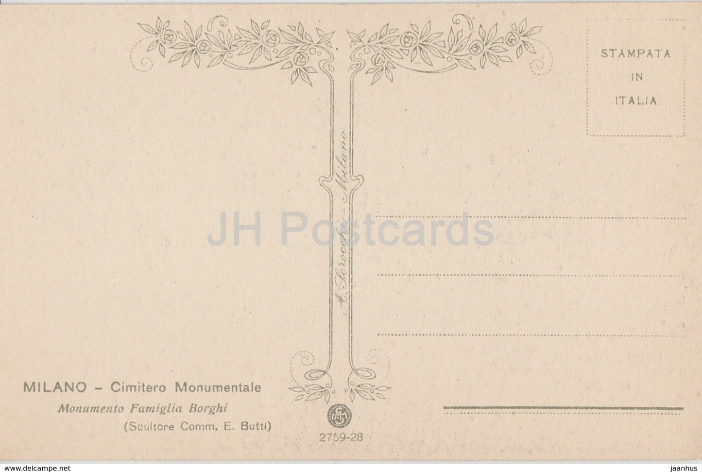 Milano - Milan - Cimitero Monumentale - Monumento Famiglia Borghi - cemetery - old postcard - Italia - unused
