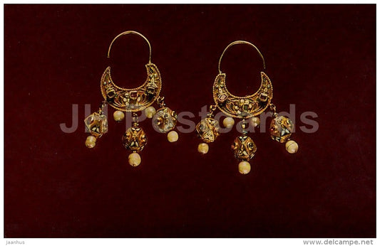 Earrings , 1660s - gold - Russian and Soviet Jewellery - 1984 - Russia USSR - unused - JH Postcards