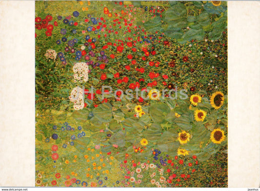 painting by Gustav Klimt - Bauerngarten mit Sonnenblumen - sunflowers - Austrian art - 1986 - Austria - used - JH Postcards