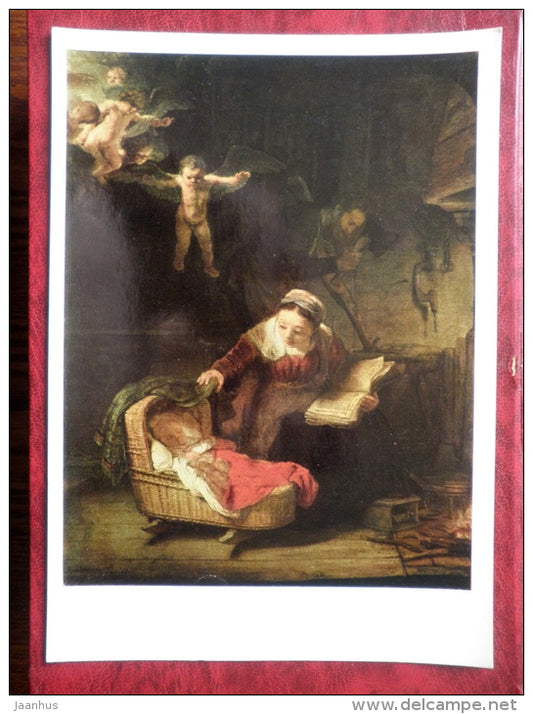 Painting by Rembrandt - The Holy Family with Angels , 1645 - maxi card - dutch art - 1973 - unused - JH Postcards