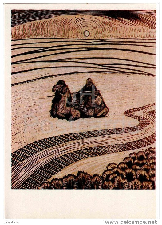 painting by A. Sgibnev - In the desert , 1966 - camel - russian art - unused - JH Postcards