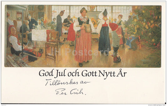 New Year and Christmas Greeting Card - Christmas celebration - painting - art - Sweden - used - JH Postcards