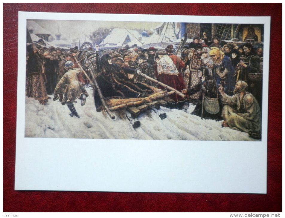 painting by V. Surikov , Boyarina Morozova , 18867 - horse - sledge - russian art  - unused - JH Postcards