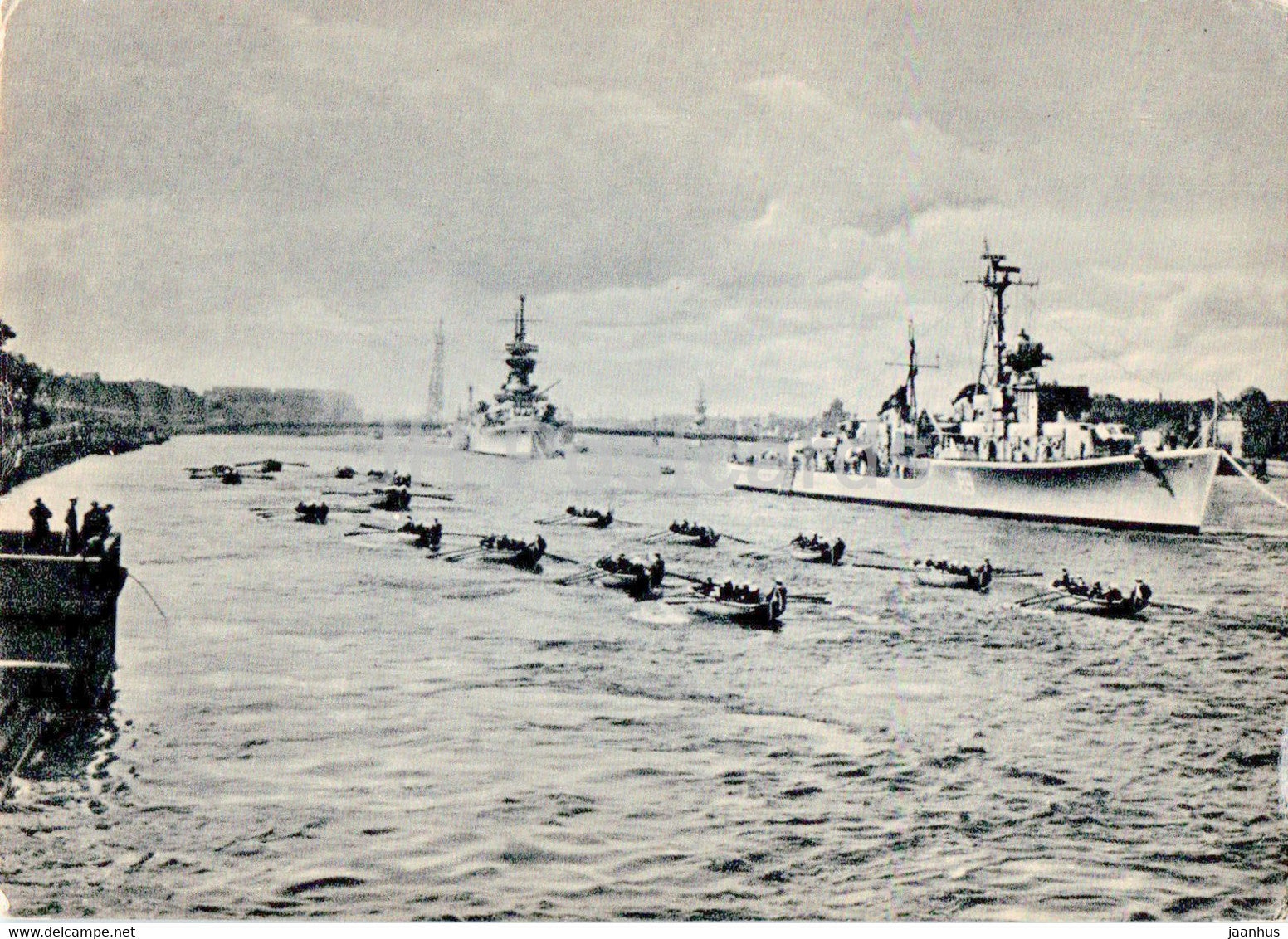 Leningrad - St Petersburg - ships on the Neva on the day of the Navy - ship - warship - 1957 - Russia USSR - unused - JH Postcards