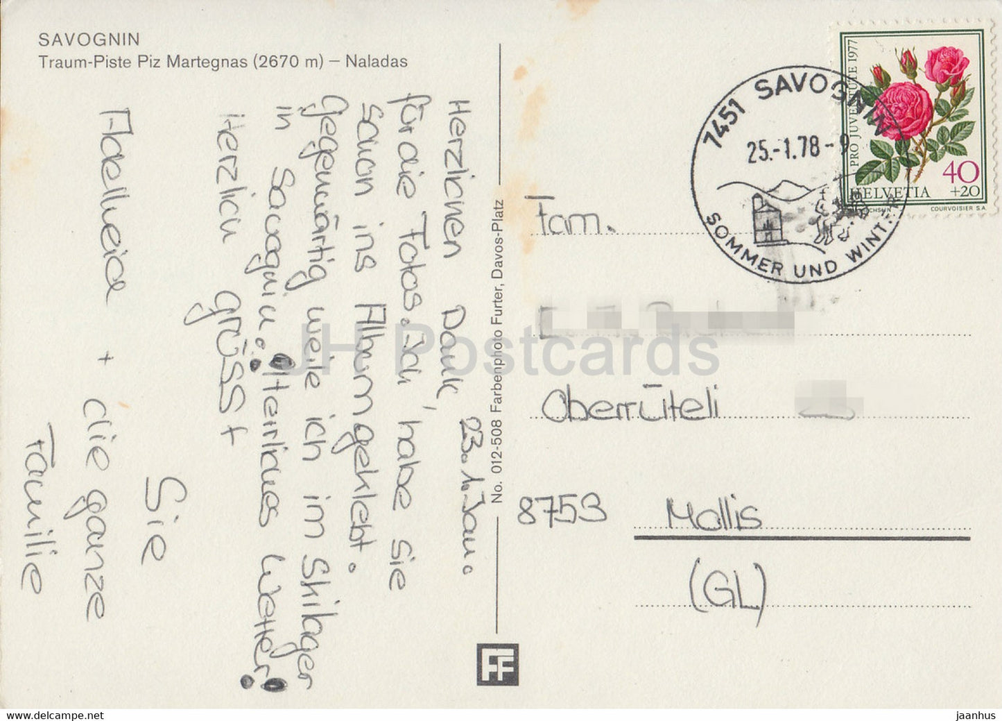 Savognin Traumpiste - Piz Martegnas - Naladas - 1978 - Switzerland - used