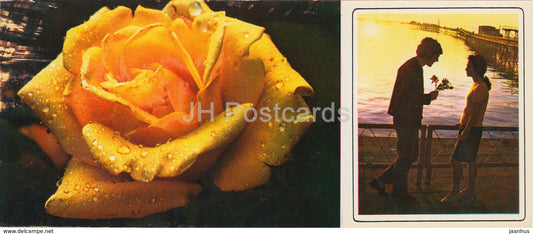 Neftyanye Kamni - Neft Daslari - At Dawn - flowers - 1975 - Azerbaijan USSR - unused - JH Postcards