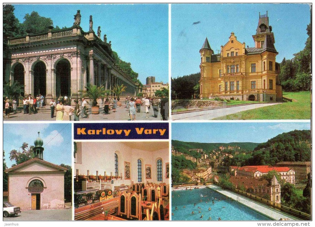 Karlsbad - Karlovy Vary - colonnade - Thermal sanatorium - swimming pool - Czechoslovakia - Czech - used 1987 - JH Postcards