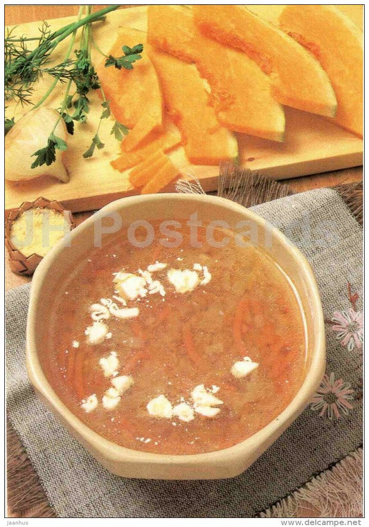 pumpkin soup - Dishes from Pumpkin - recepies - 1991 - Russia USSR - unused - JH Postcards