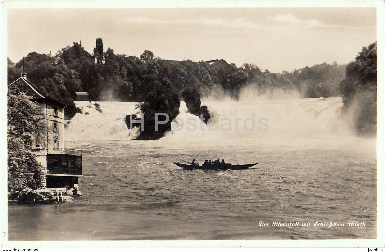 Der Rheinfall mit Schlosschen Worth - boat - old postcard - 1934 - Switzerland - used - JH Postcards