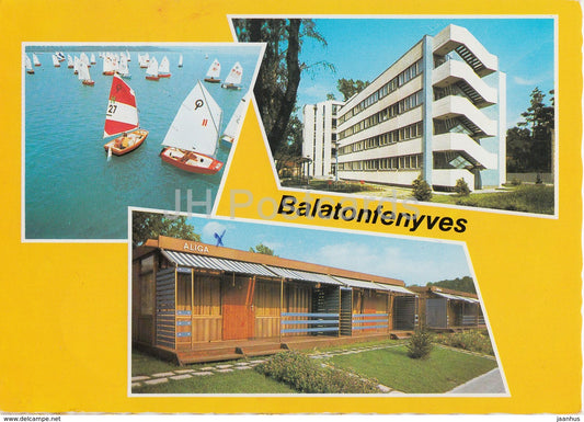 Balaton - Balatonfenyves - sailing boat - hotel - multiview - 1970s - Hungary - used - JH Postcards