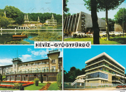 Heviz - Health Resort - hotel - spa - cars - multiview - 1970s - Hungary - used - JH Postcards