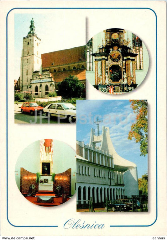 Olesnica - Kosciol Sw Jana Ewangelisty - Matki Bozej Miloserdzia - church - car - multiview - Poland - unused - JH Postcards