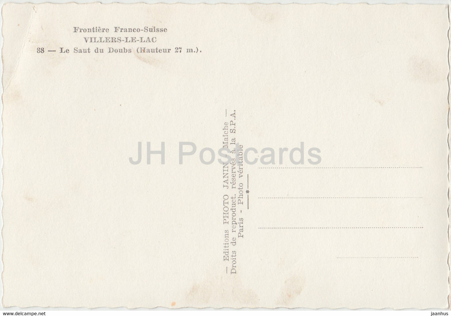 Frontière Franco Suisse - Villers Le Lac - Le Saut du Doubs - 88 - France - inutilisé