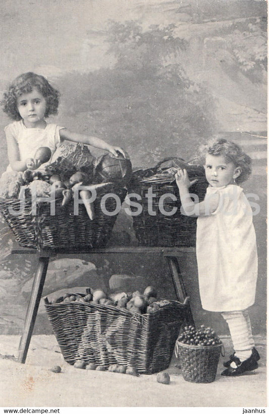 girls - children - fruits - vegetables - Serie 512 - old postcard - 1907 - used - JH Postcards