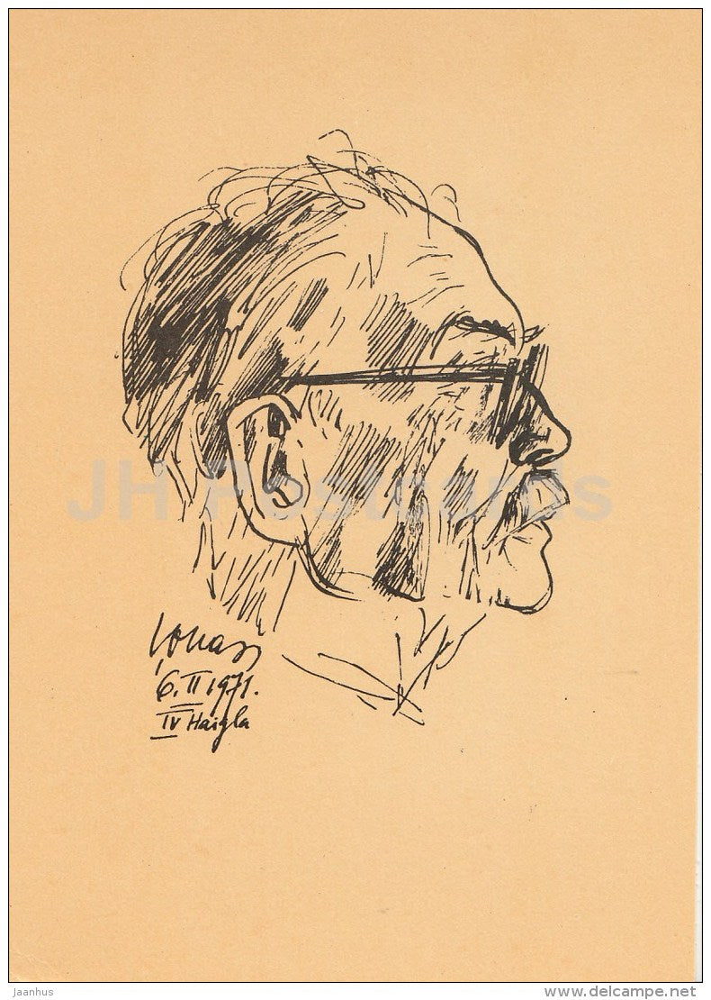 illustration by E. Okas - portrait of Fr. Tuglas - Writer Fr. Tuglas Works - 1986 - Estonia USSR - unused - JH Postcards