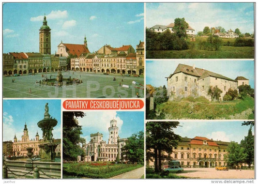 Ceske Budejovice - Zizkovo square - Zumberk - Nove Hrady - town hall - Hluboka castle - Czechoslovakia - Czech - unused - JH Postcards