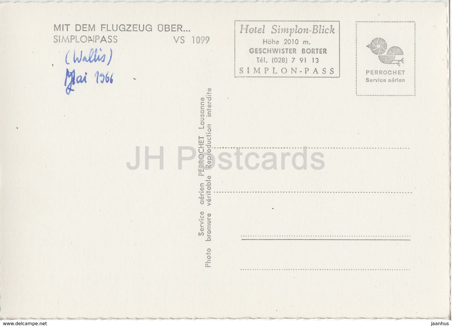 Mit Flugzeug uber Simplonpass - VS 1099 - 1966 - Switzerland - used