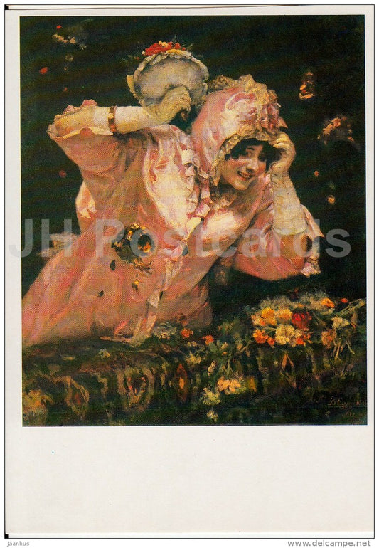 painting by V. Surikov - Italian Woman . Scene from Roman Carnival , 1884 - Russian art - 1988 - Russia USSR - unused - JH Postcards