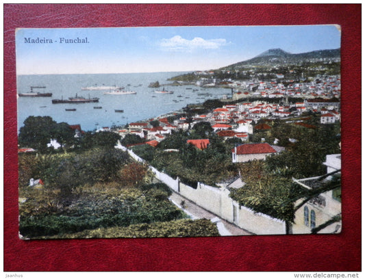 Funchal - ship - Madeira - old postcard - Portugal - unused - JH Postcards