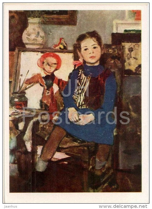 painting by A. Mylnikov - Verochka - girl - art - russian art - unused - JH Postcards