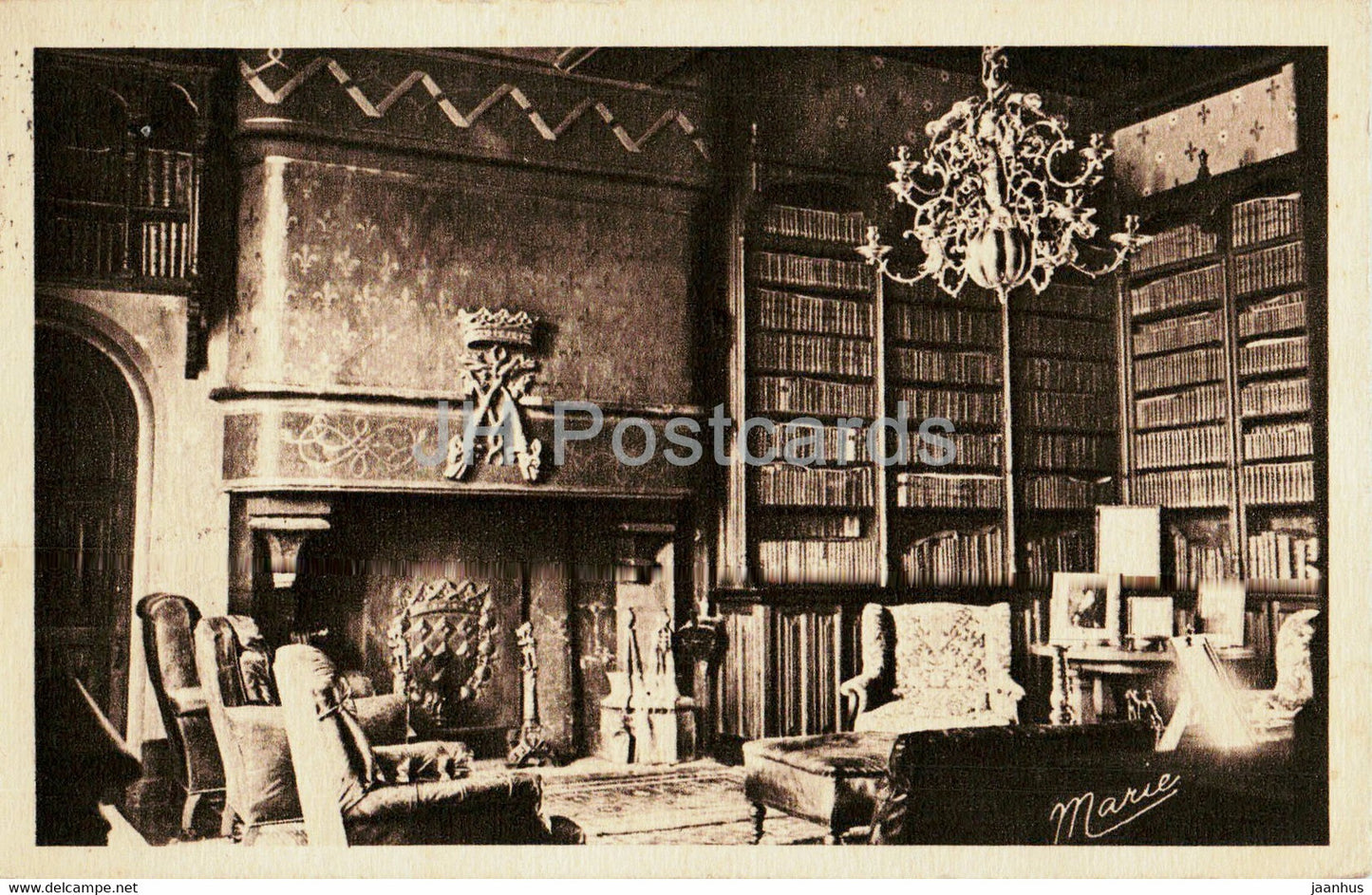 Chateau de Josselin - La Bibliotheque - Cheminee - castle - library - 168 - old postcard - France - used - JH Postcards