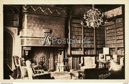 Chateau de Josselin - La Bibliotheque - Cheminee - castle - library - 168 - old postcard - France - used - JH Postcards