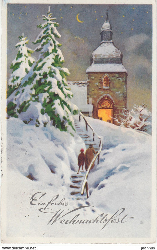 Christmas Greeting Card - Ein Frohes Weihnachtsfest - church - BR 9259 - old postcard - 1933 - Germany - used - JH Postcards