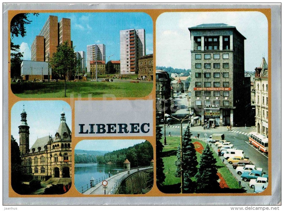 dam - architecture - bus - Liberec - Czechoslovakia - Czech - used 1970s - JH Postcards