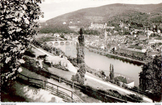 Heidelberg - Blick vom Heiligenberg auf Schloss und Stadt - old postcard - 1955 - Germany - used - JH Postcards