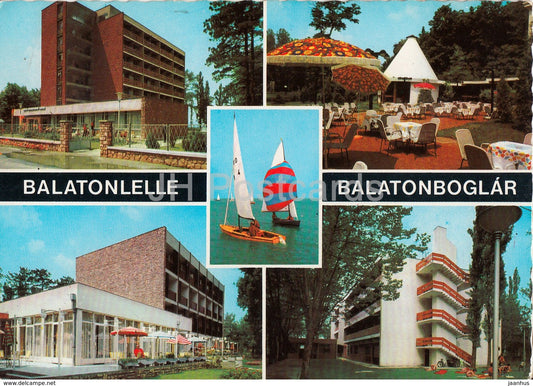 Balaton - Balatonboglar - Balatonlelle - 1 - sailing boat - hotel - multiview - 1976 - Hungary - used - JH Postcards