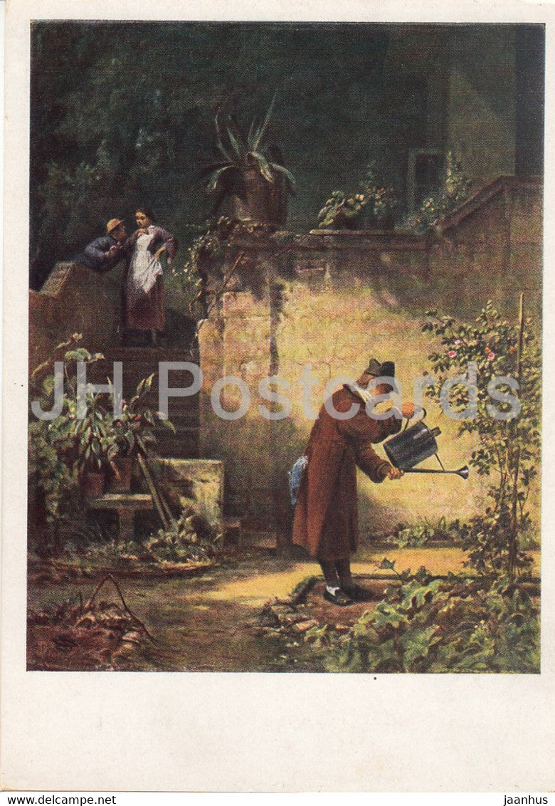 painting by Carl Spitzweg - Der Gartenfreund - 9026 - German art - Germany - unused - JH Postcards