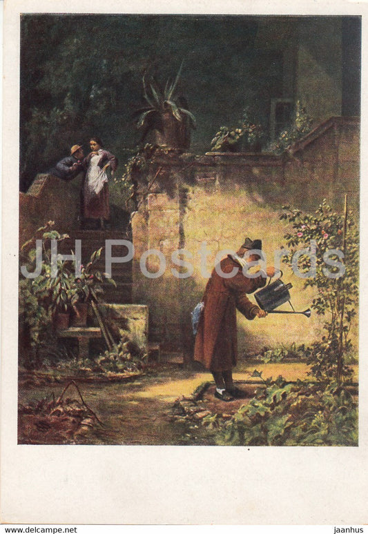 painting by Carl Spitzweg - Der Gartenfreund - 9026 - German art - Germany - unused - JH Postcards