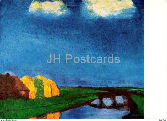 painting by Emil Nolde - Friesengehoft am Kanal - Frisian Farm on the Canal - German art - 1971 - Germany - used - JH Postcards