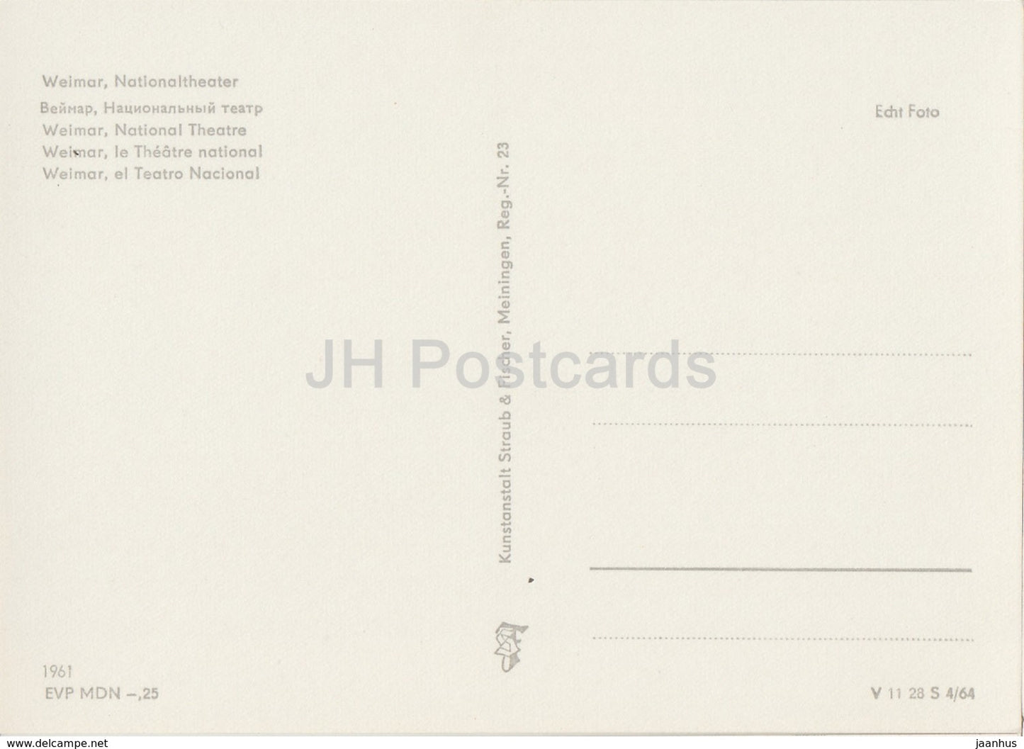 Weimar National Theatre - REISEBÜRO - 1964 - DDR - Germany - unused - JH Postcards