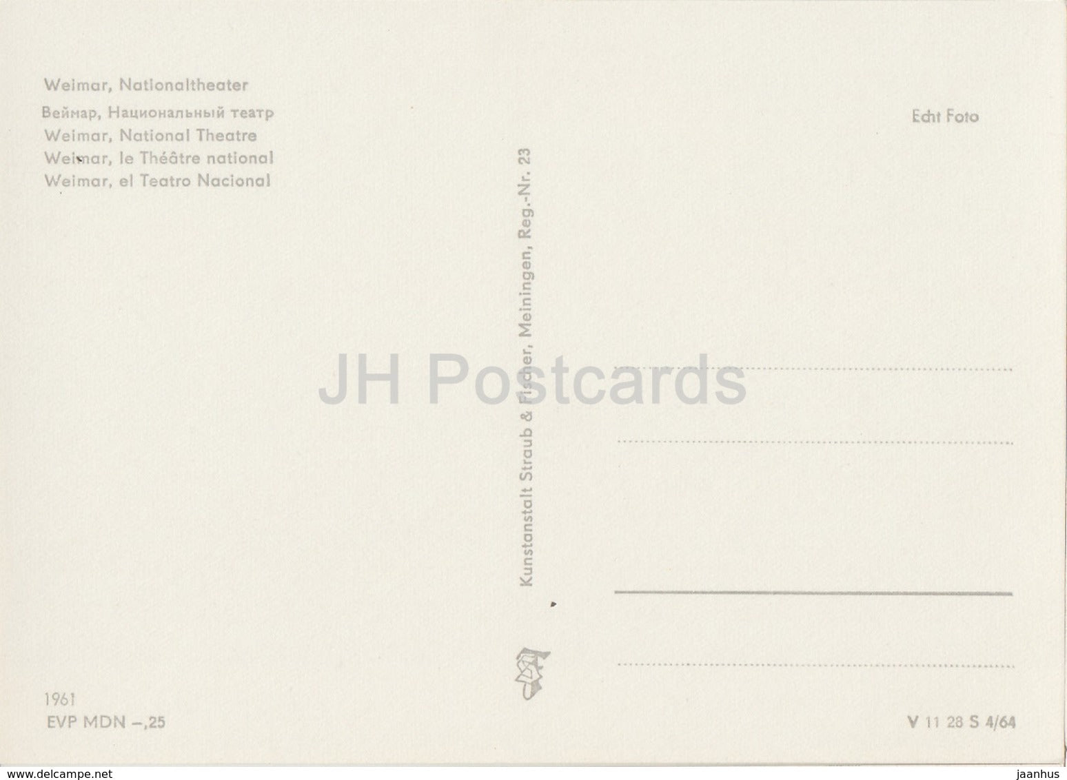 Weimar National Theatre - REISEBÜRO - 1964 - DDR - Germany - unused - JH Postcards