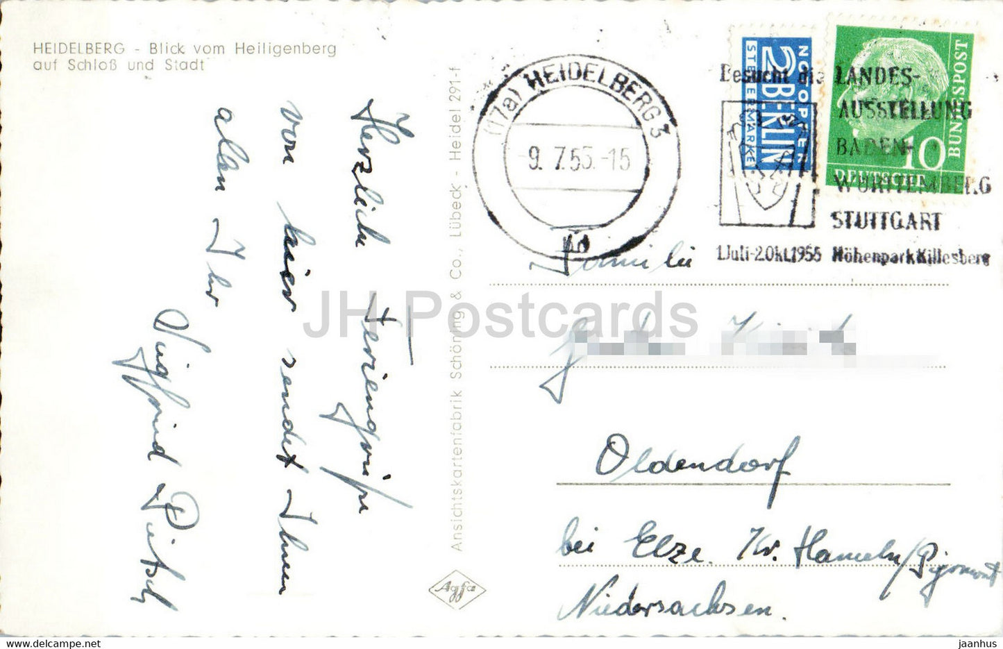 Heidelberg - Blick vom Heiligenberg auf Schloss und Stadt - old postcard - 1955 - Germany - used