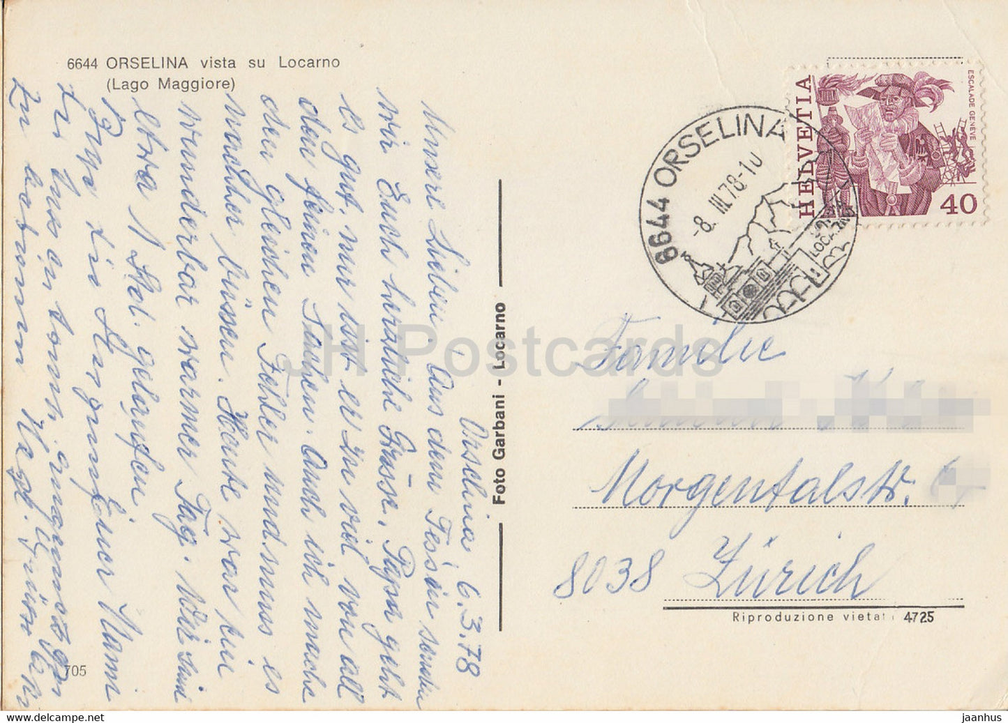 Orselina - Vista su Locarno - Lago Maggiore - 6644 - 1978 - Suisse - d'occasion