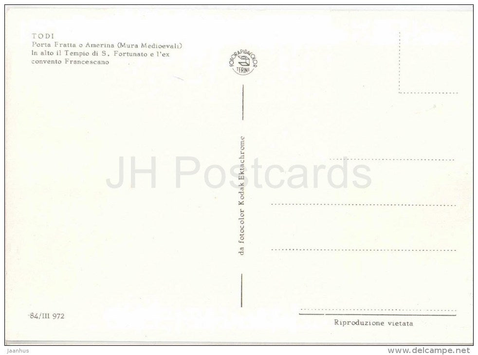 Porta Fratta o Amerina , Tempio di S. Fortunato - Todi - Perugia - Umbria - 84/III 972 - Italia - Italy - unused - JH Postcards