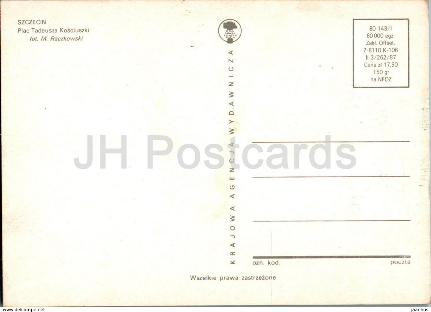 Szczecin - Plac Tadeusza Kosciuszki - Poland - unused