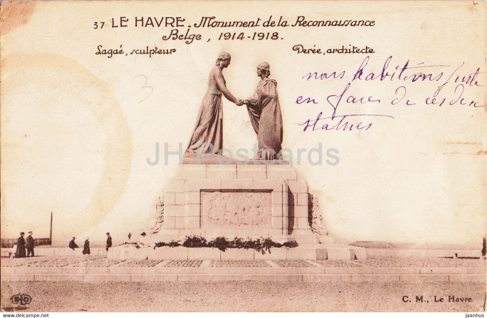 Le Havre - Monument de la Reconnaissance Belge 1914-1918 - 37 - old postcard - 1936 - France - used - JH Postcards
