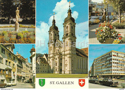 St Gallen - multiview - church - old car - 266 - 1978 - Switzerland - used - JH Postcards