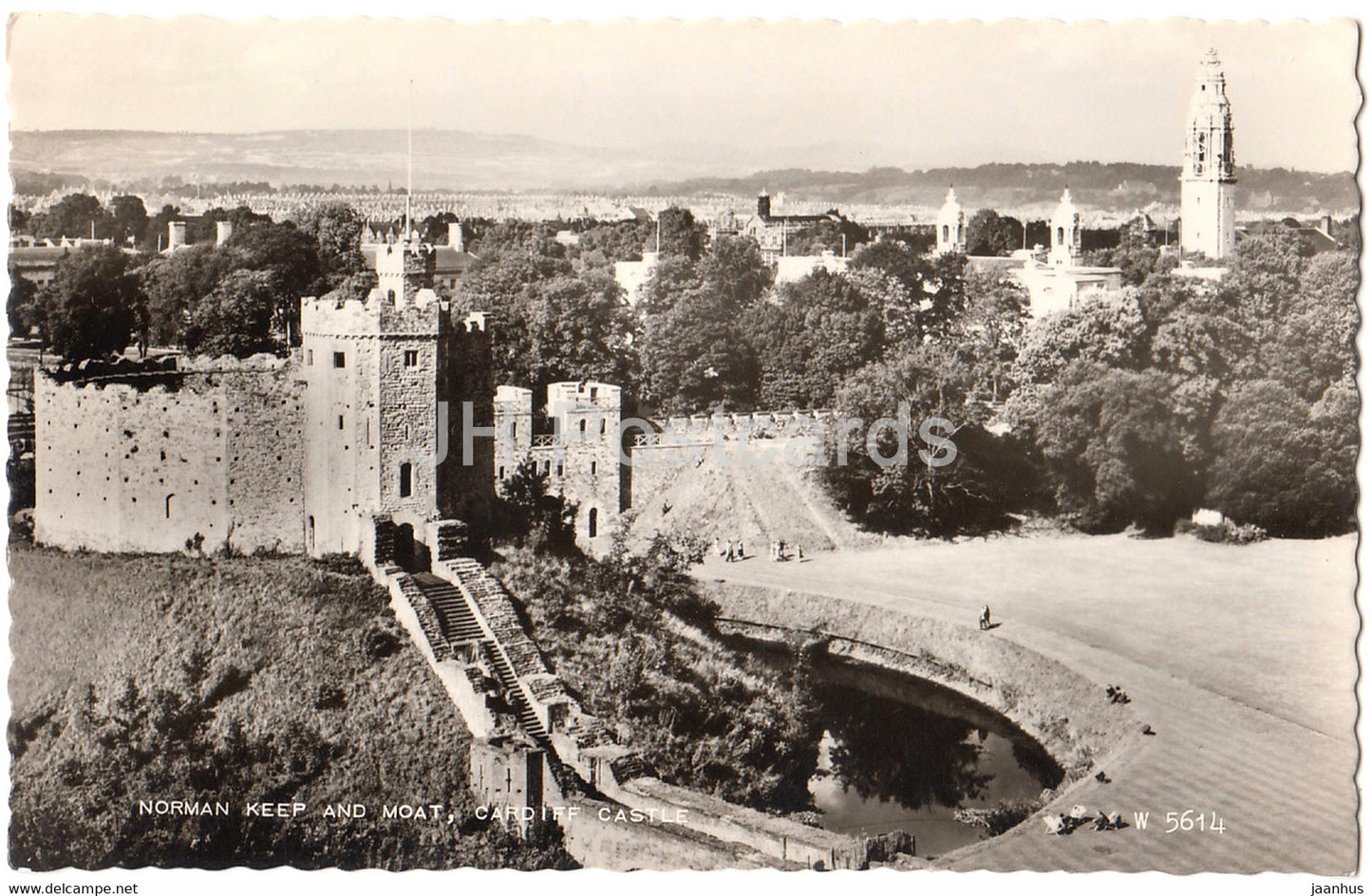 Norman Keep and Moat - Cardiff Castle - United Kingdom - 1959 - Wales- used - JH Postcards